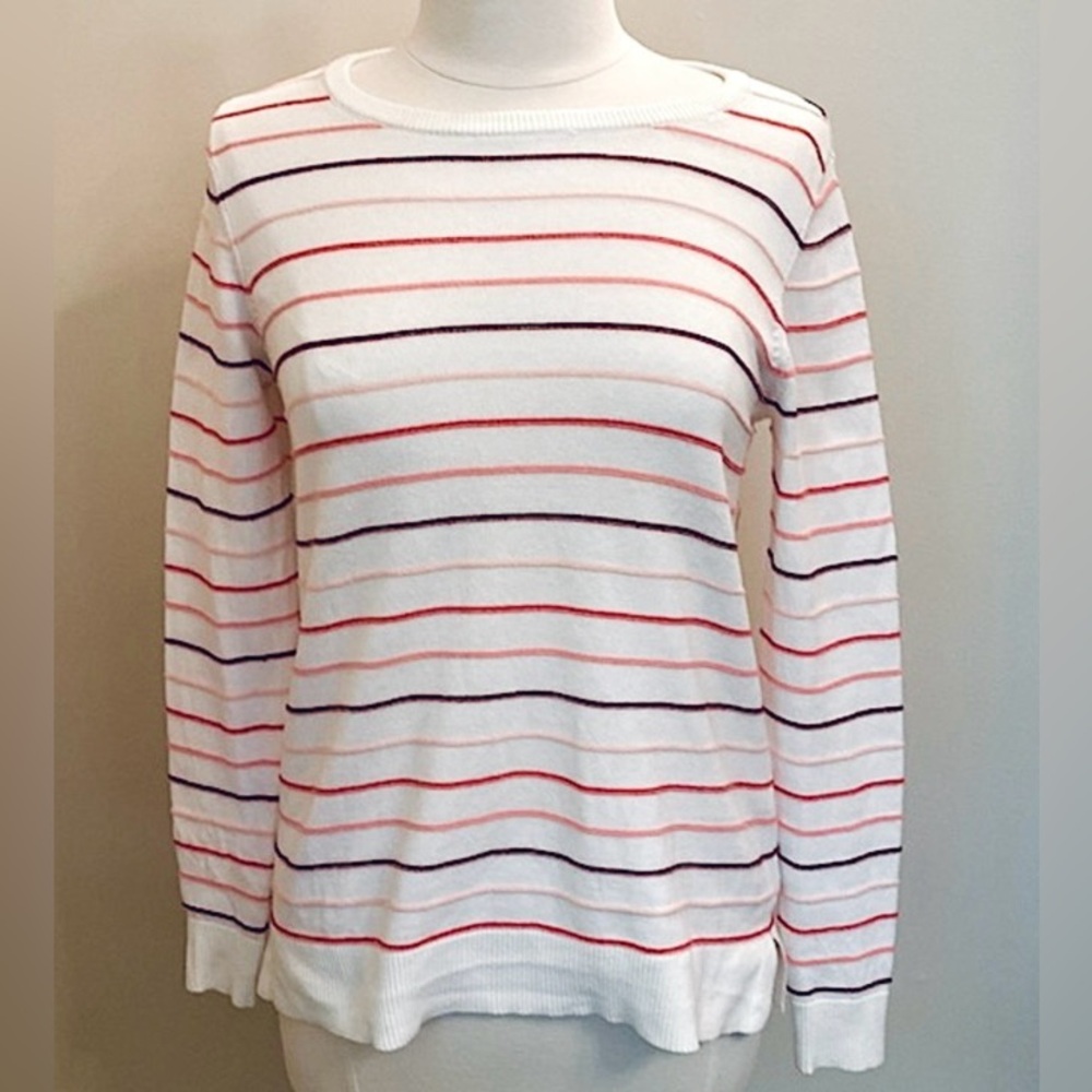 Apt 9 White Red Brown Striped S Preppy Casual Academia Minimalist Knit Sweater